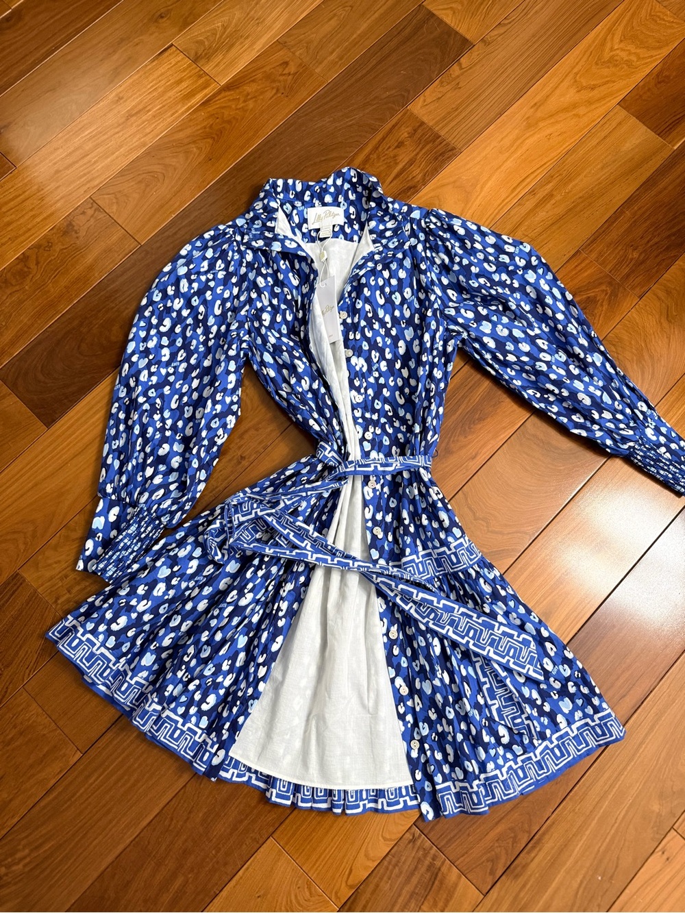 Lilly Pulitzer Blue and White Printed Long-Sleeve Shirt Dress